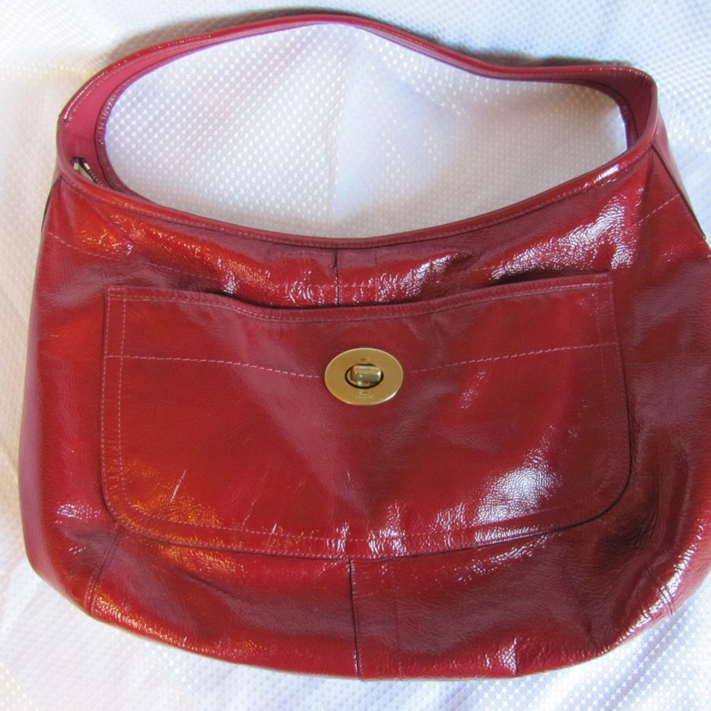 COACH ERGO RICH RED PATENT LEATHER LG HOBO TOTE BA - Picture 1 of 12